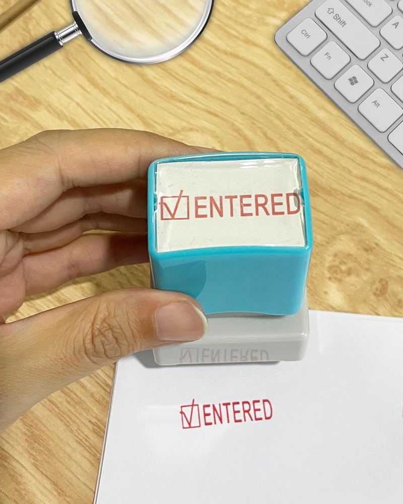 WAFJAMF Entered Stamp–Message Stamp Pre-Inked Office Stamp Refillable Red Ink Preinstalled-Medium - Image 5